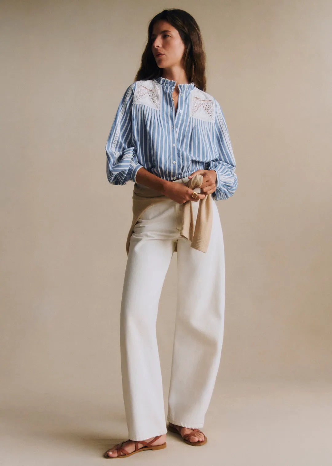 Blue and White Stripes with Embroidery