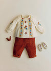 Ecru with Multicolored Embroidery