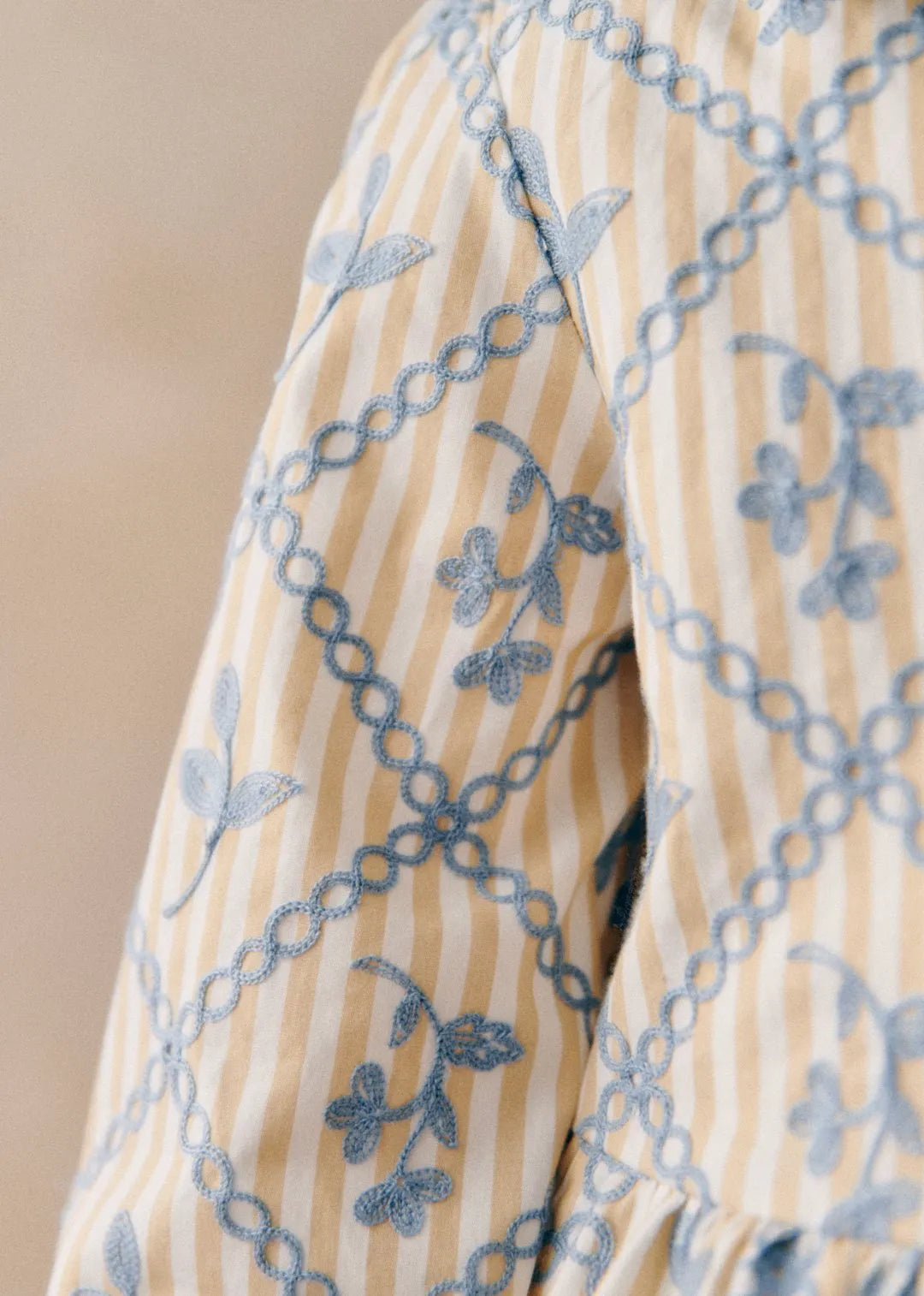 Camel Ecru with Crosshatch Blue Details