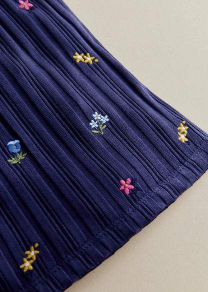Navy with Floral Embroidery