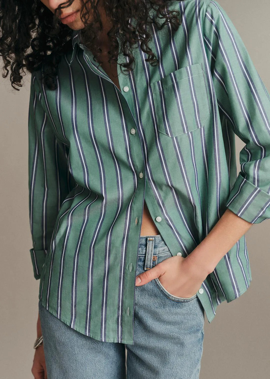Green Ecru Navy Stripes