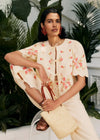 Cream with Pink Floral Embroidery