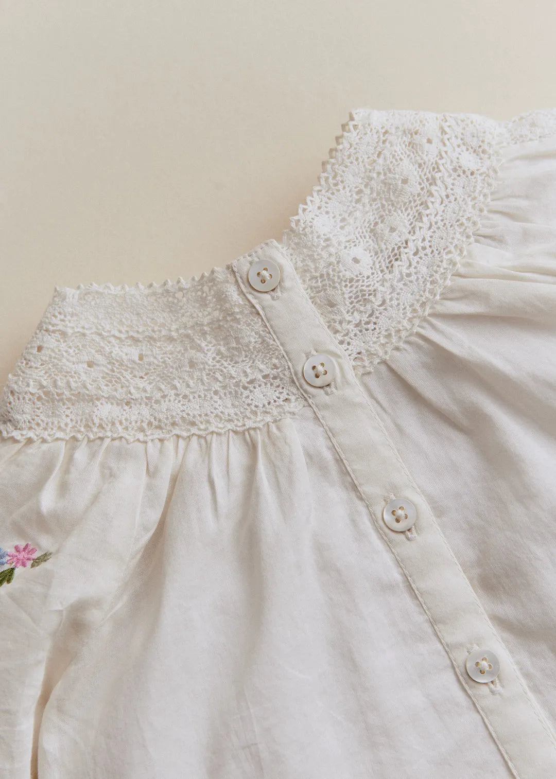 Placed Multicolored Flowers Embroidery On Cream