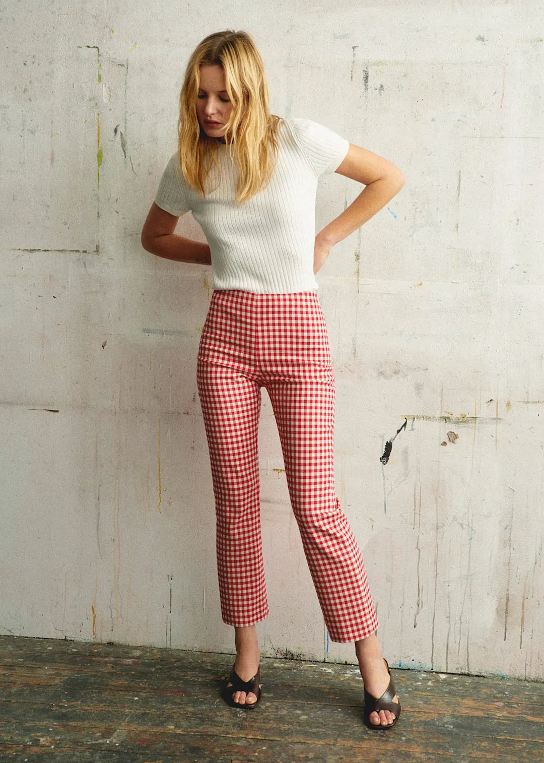 Gingham Red Ecru