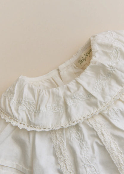 Ecru / Embroidered Flower Border