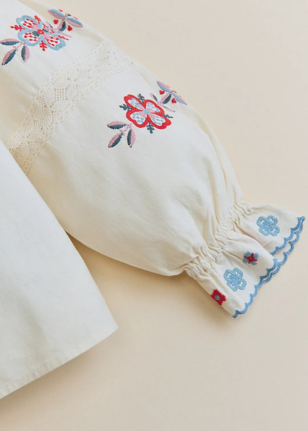 Ecru with Blue Jasmine Embroidery