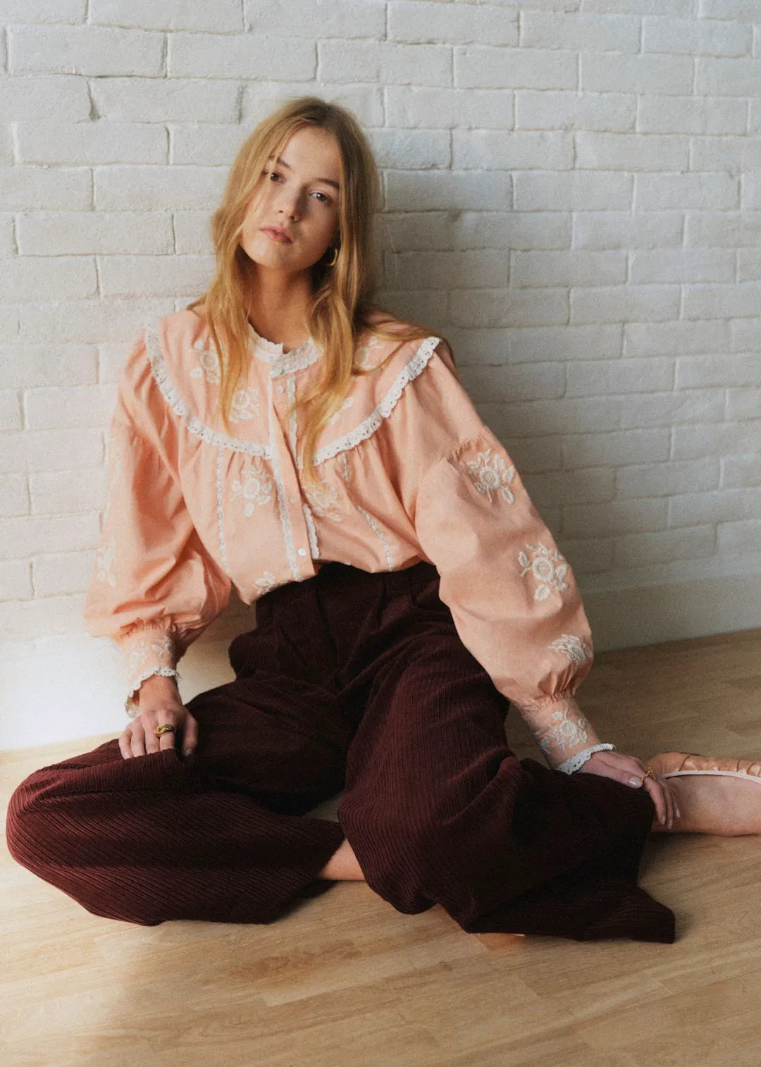 Pastel Pink with Ecru Embroidery