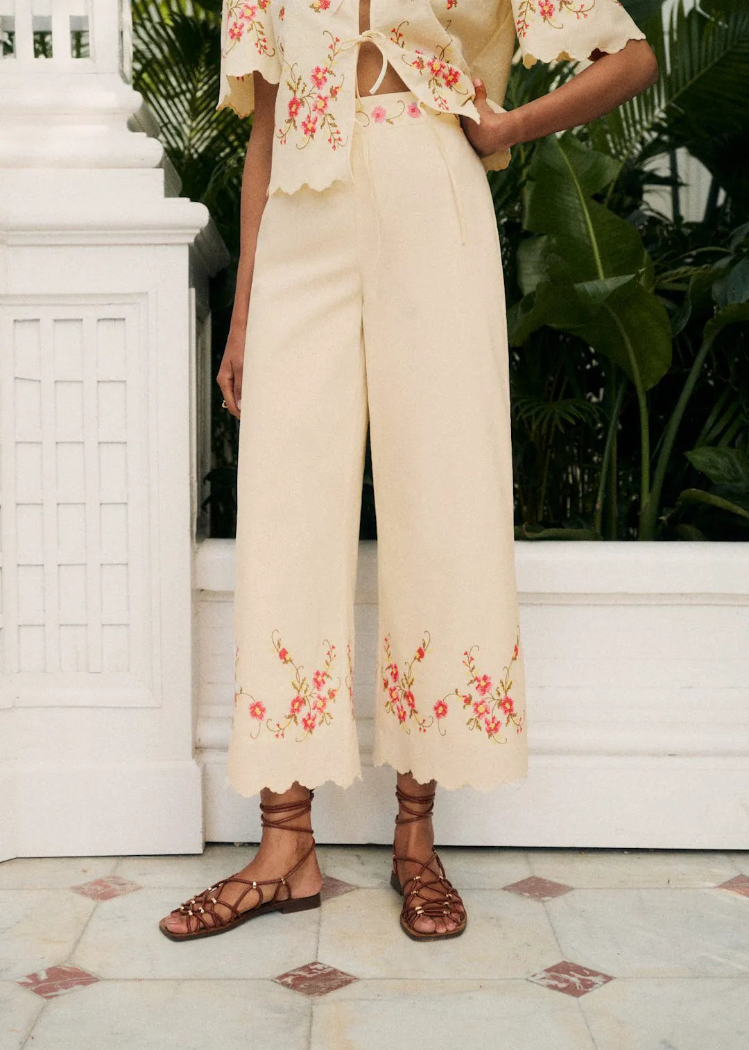 Cream with Pink Floral Embroidery