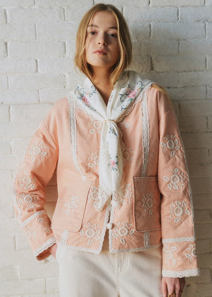 Pastel Pink with Ecru Embroidery