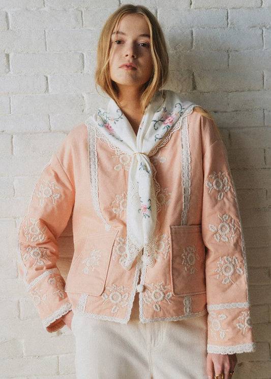 Pastel Pink with Ecru Embroidery