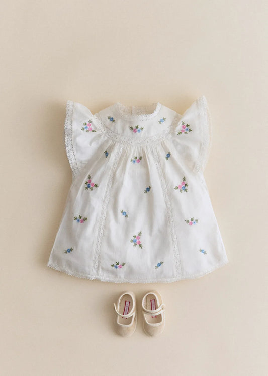 Placed Multicolored Flowers Embroidery On Cream