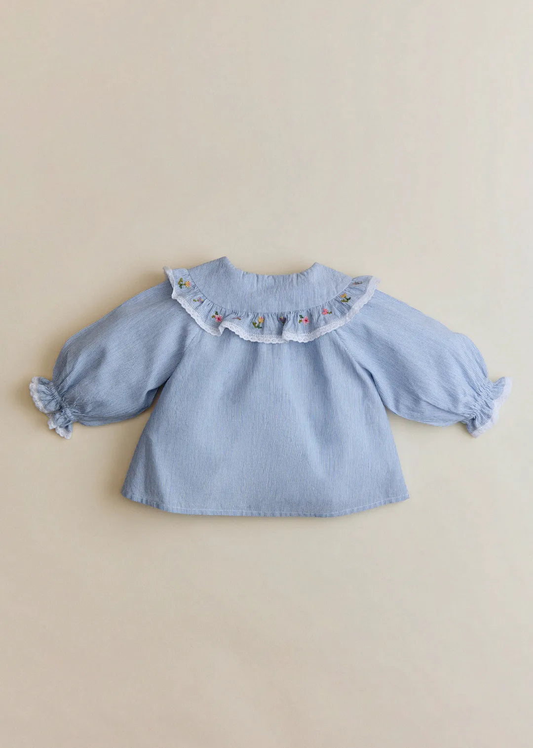 Blue Stripe Voile & Meadow Embroidery