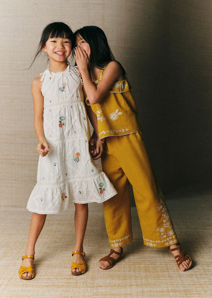 Ecru with Contrasting Tricolor Embroidery