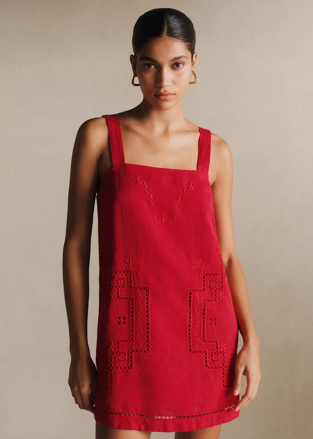 Placed Red Embroidery