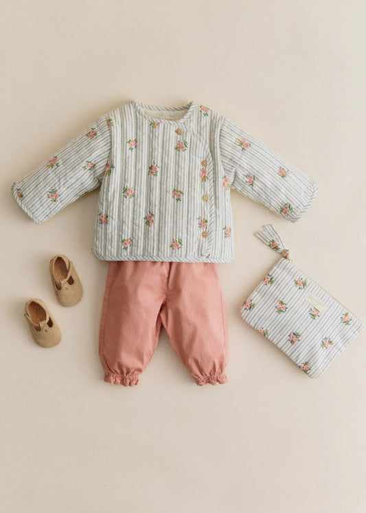 Stripes with Floral Embroidery