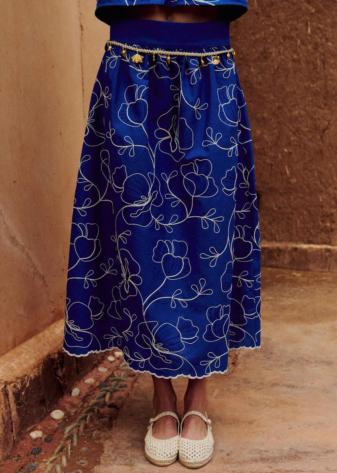 Azure Blue with Constrasting Ecru Embroidery