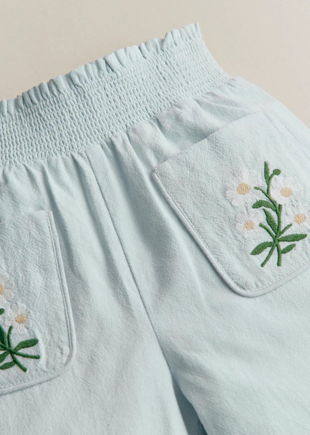 Broderie Contrastée Marguerite Fond Bleu Ciel
