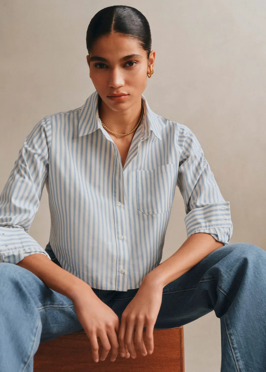 Light Blue and Ecru Stripes