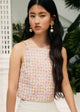 Beige Gingham and Floral Print