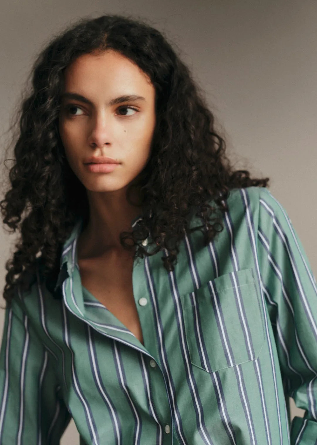 Green Ecru Navy Stripes