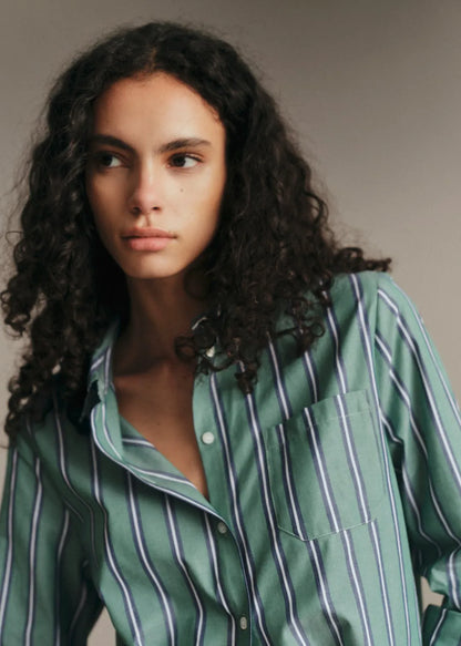 Green Ecru Navy Stripes