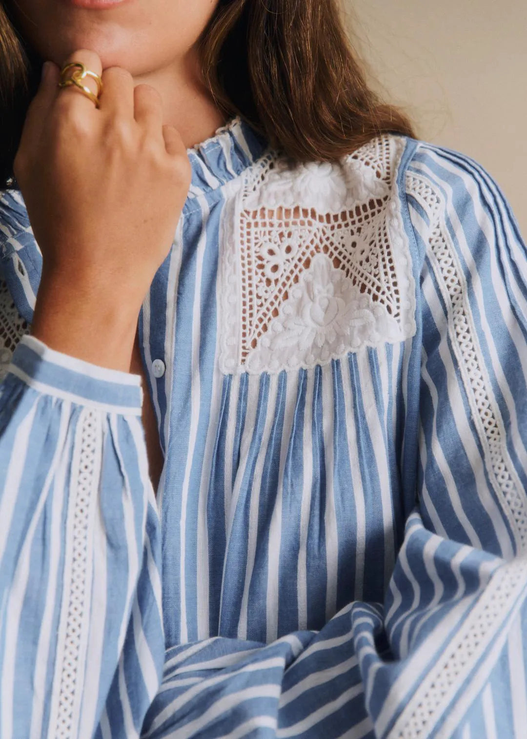 Blue and White Stripes with Embroidery