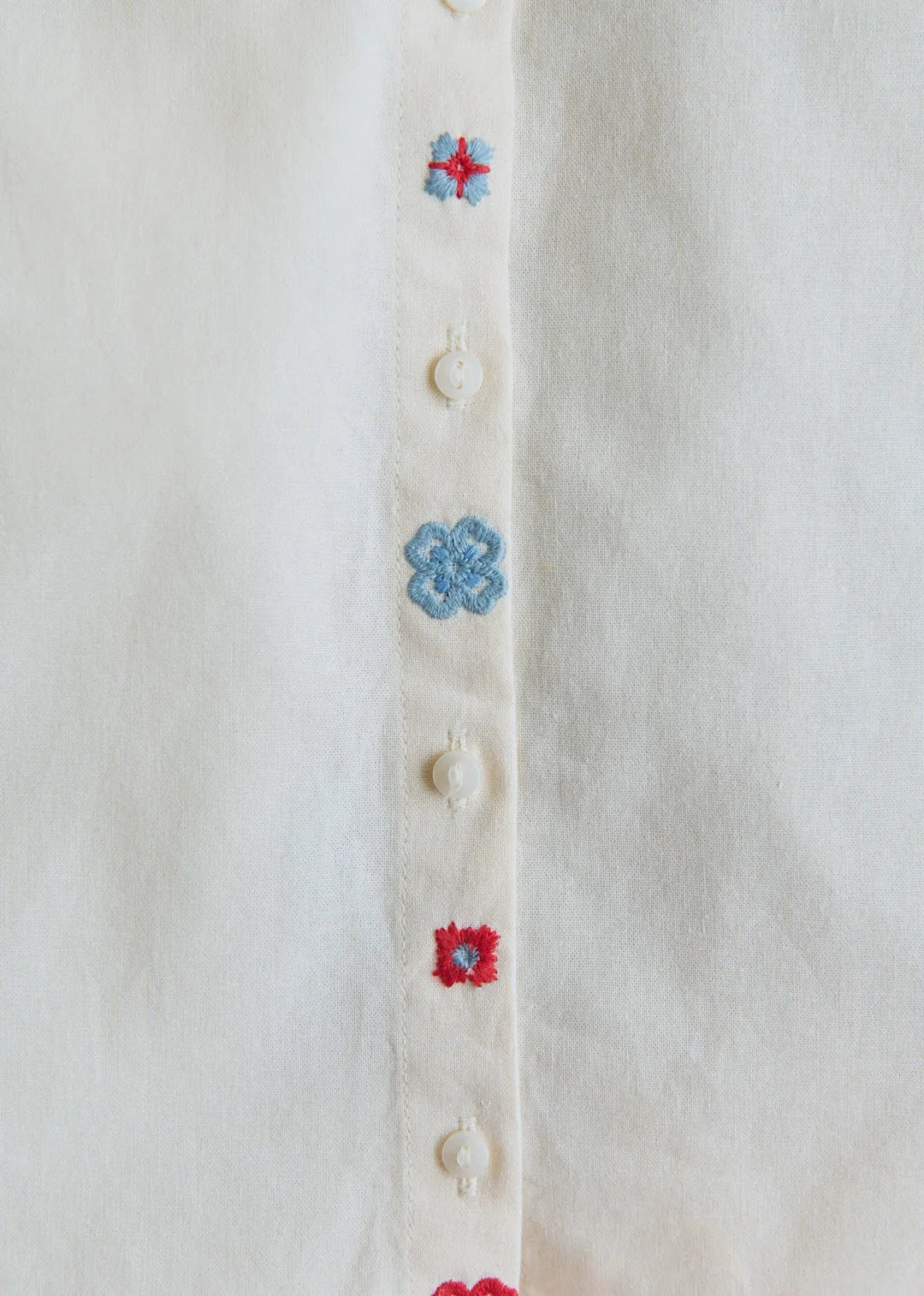 Ecru with Blue Jasmine Embroidery
