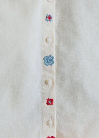 Ecru with Blue Jasmine Embroidery