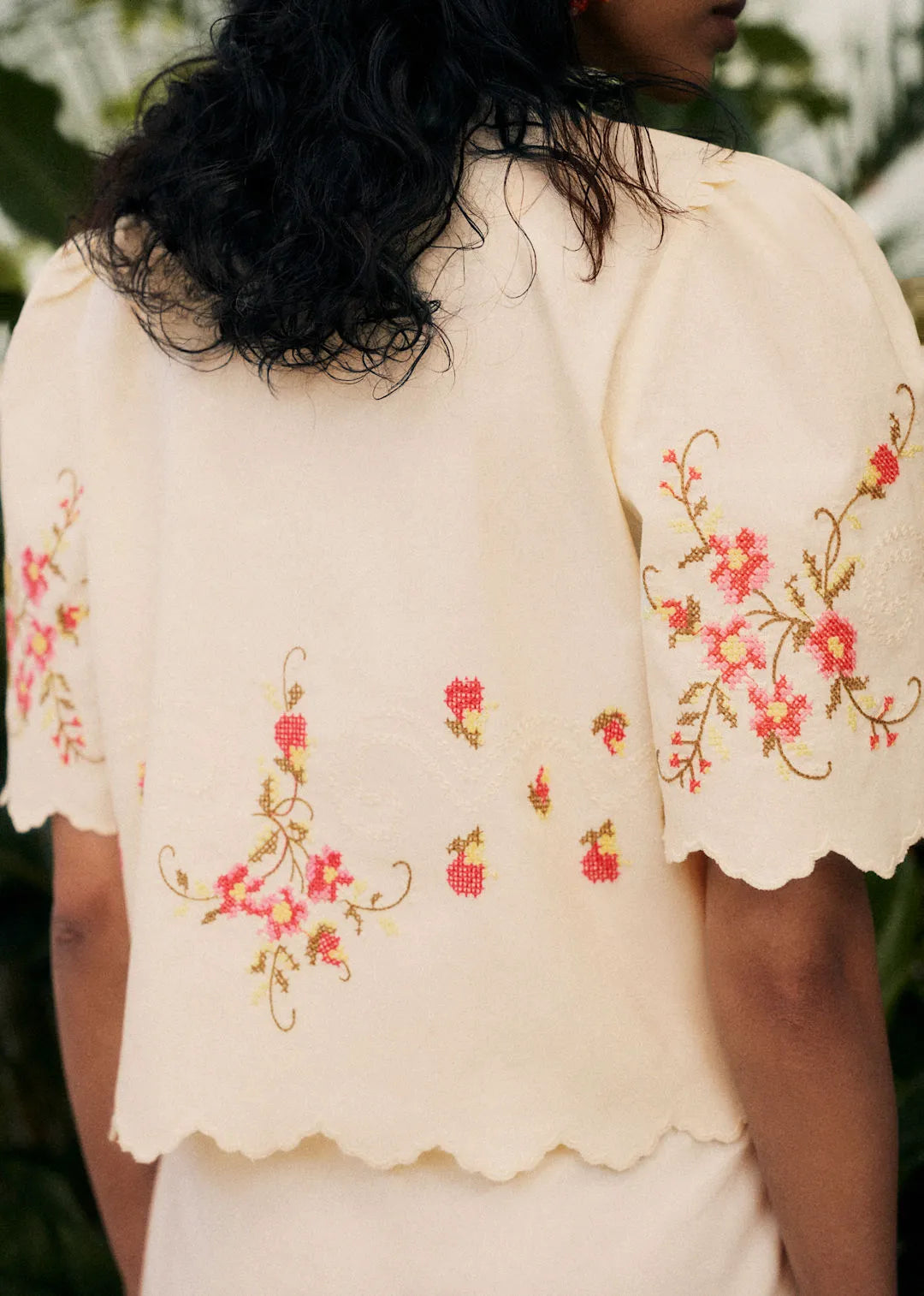 Cream with Pink Floral Embroidery
