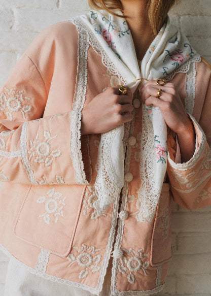 Pastel Pink with Ecru Embroidery