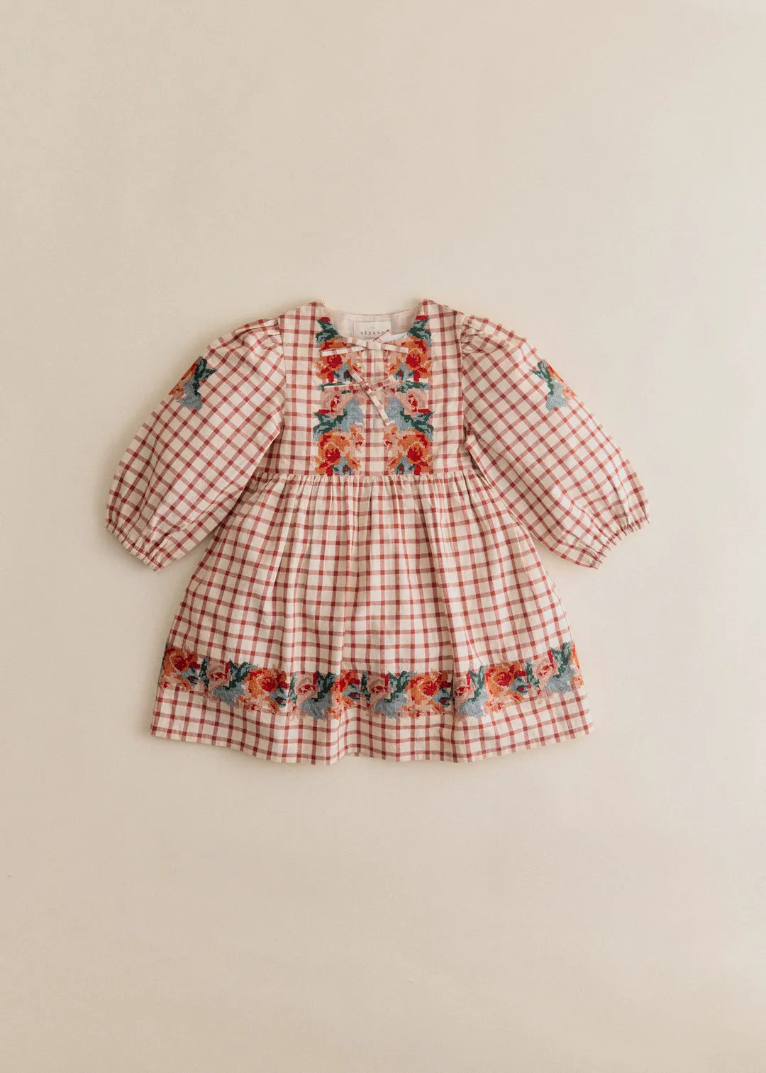 Checked Print with Floral Embroidery