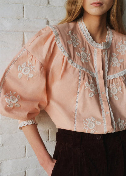 Pastel Pink with Ecru Embroidery