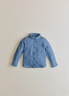 Chambray with embroidered navy hearts