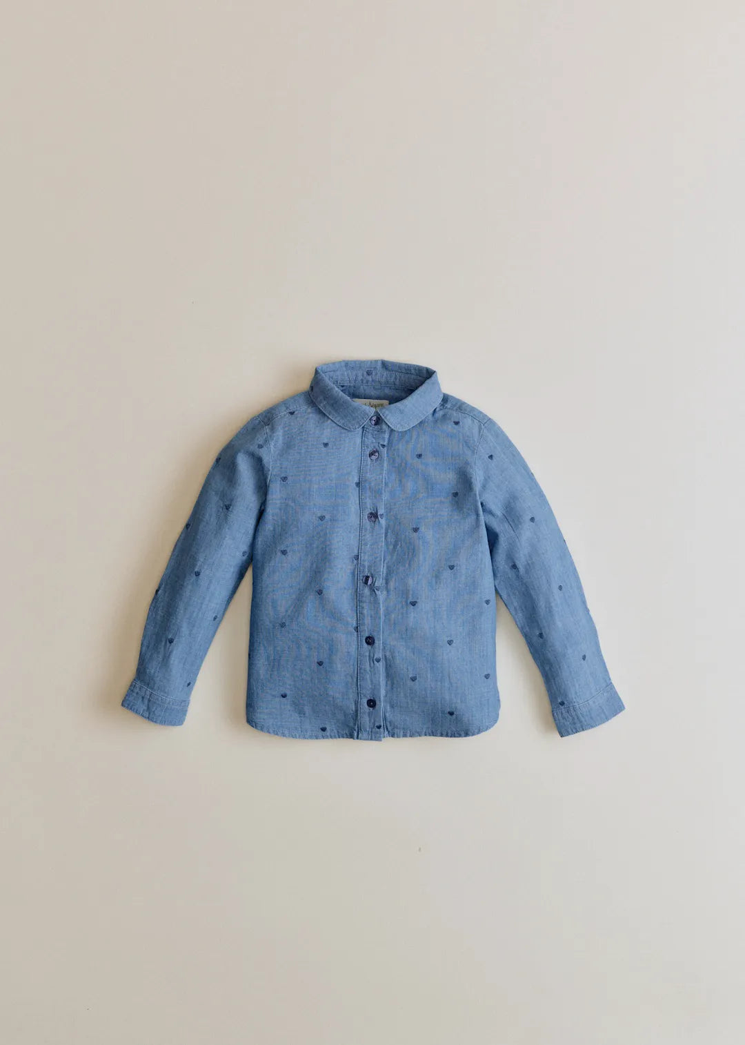 Chambray with embroidered navy hearts