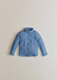 Chambray with embroidered navy hearts
