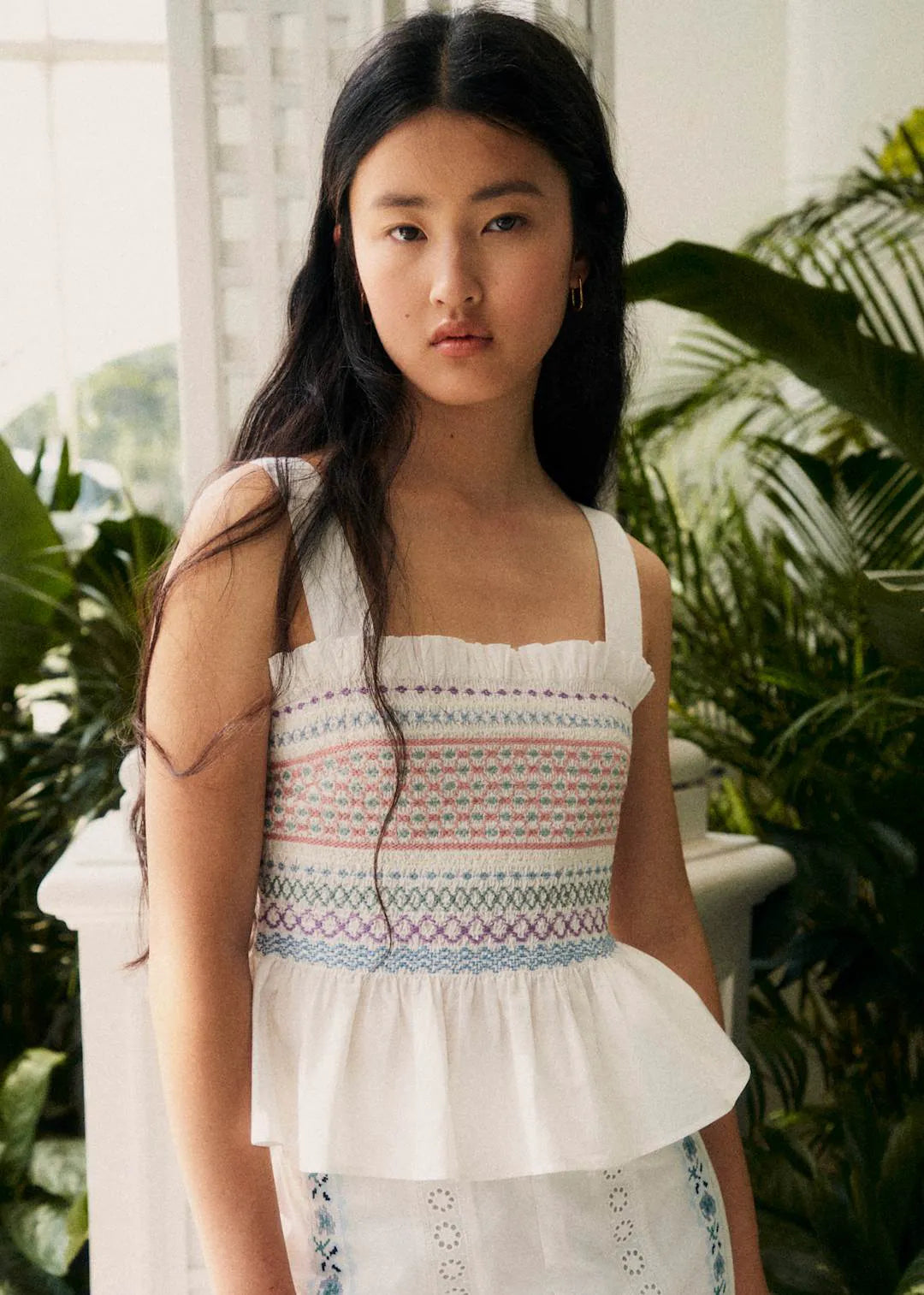 Ecru with Multicolored Embroidery