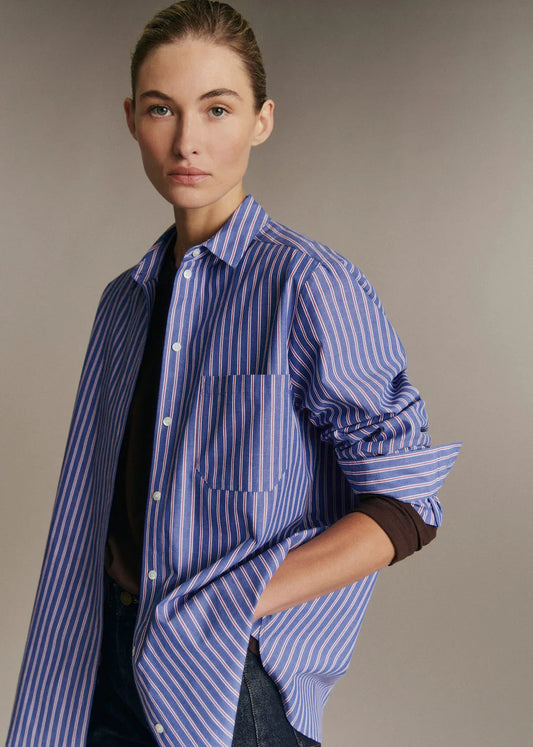 Ecru Blue Burgundy Stripes