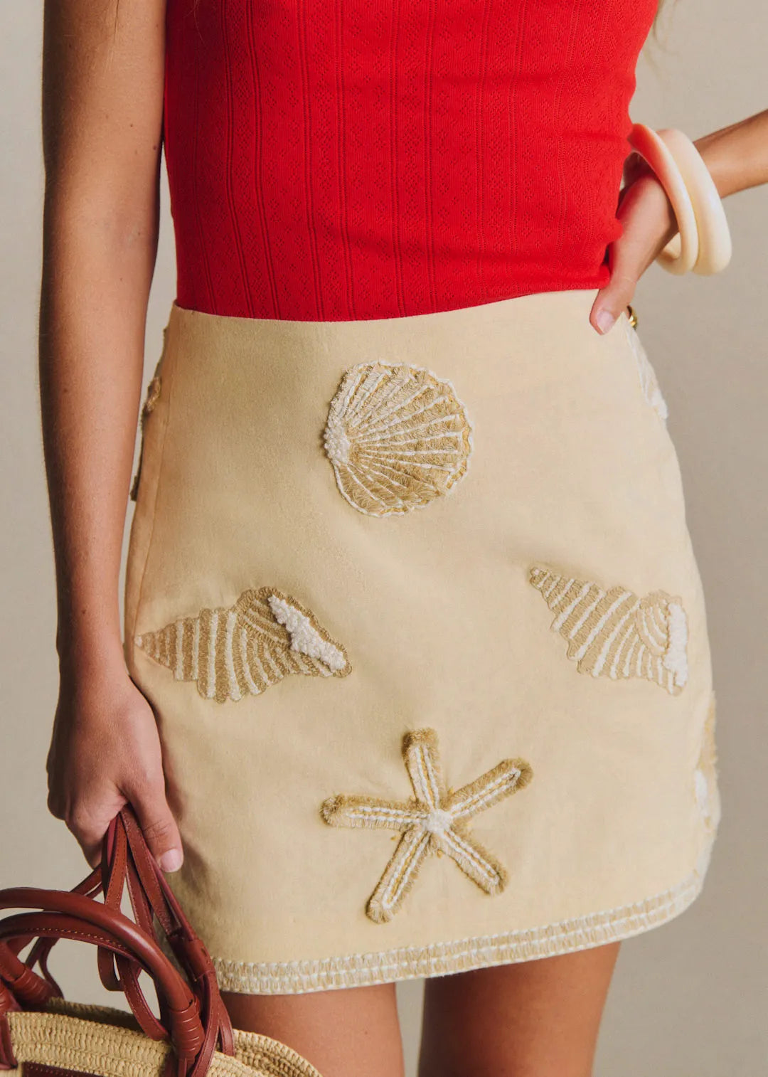 Ecru with Contrasting Cream Embroidery