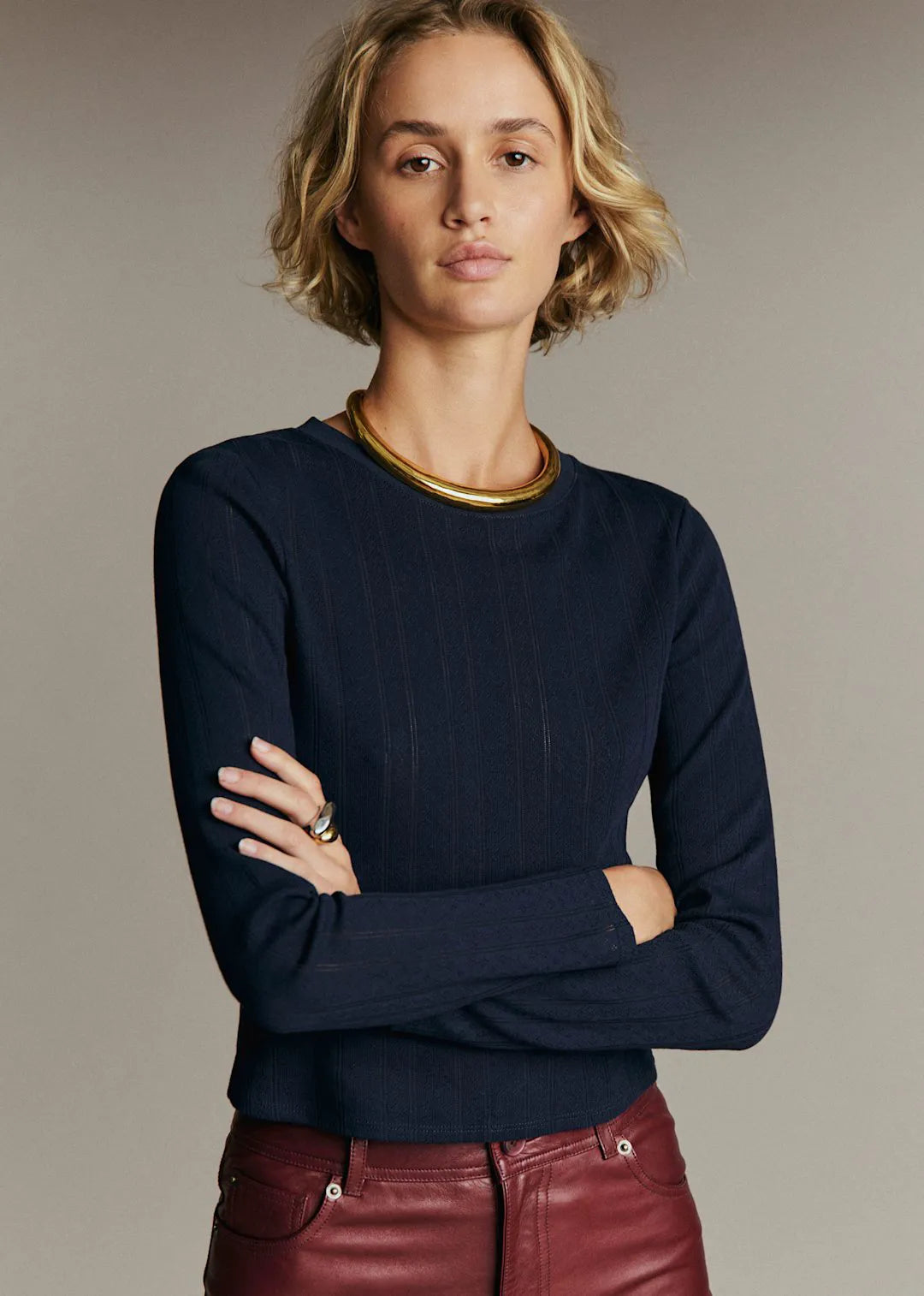 Navy Pointelle