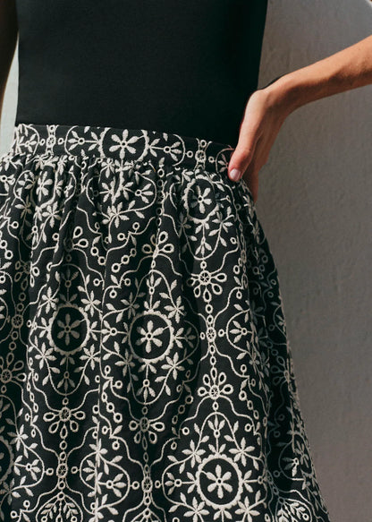Contrast Embroidery Black Ecru