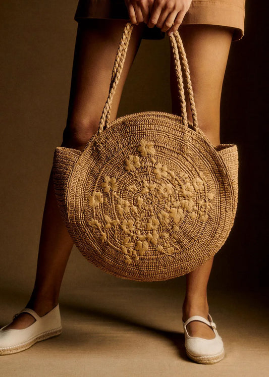 Raffia with Embroidered Flowers