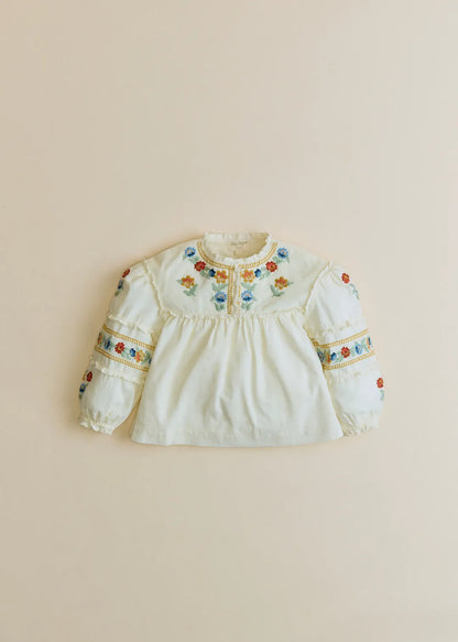 Ecru with Multicolored Embroidery