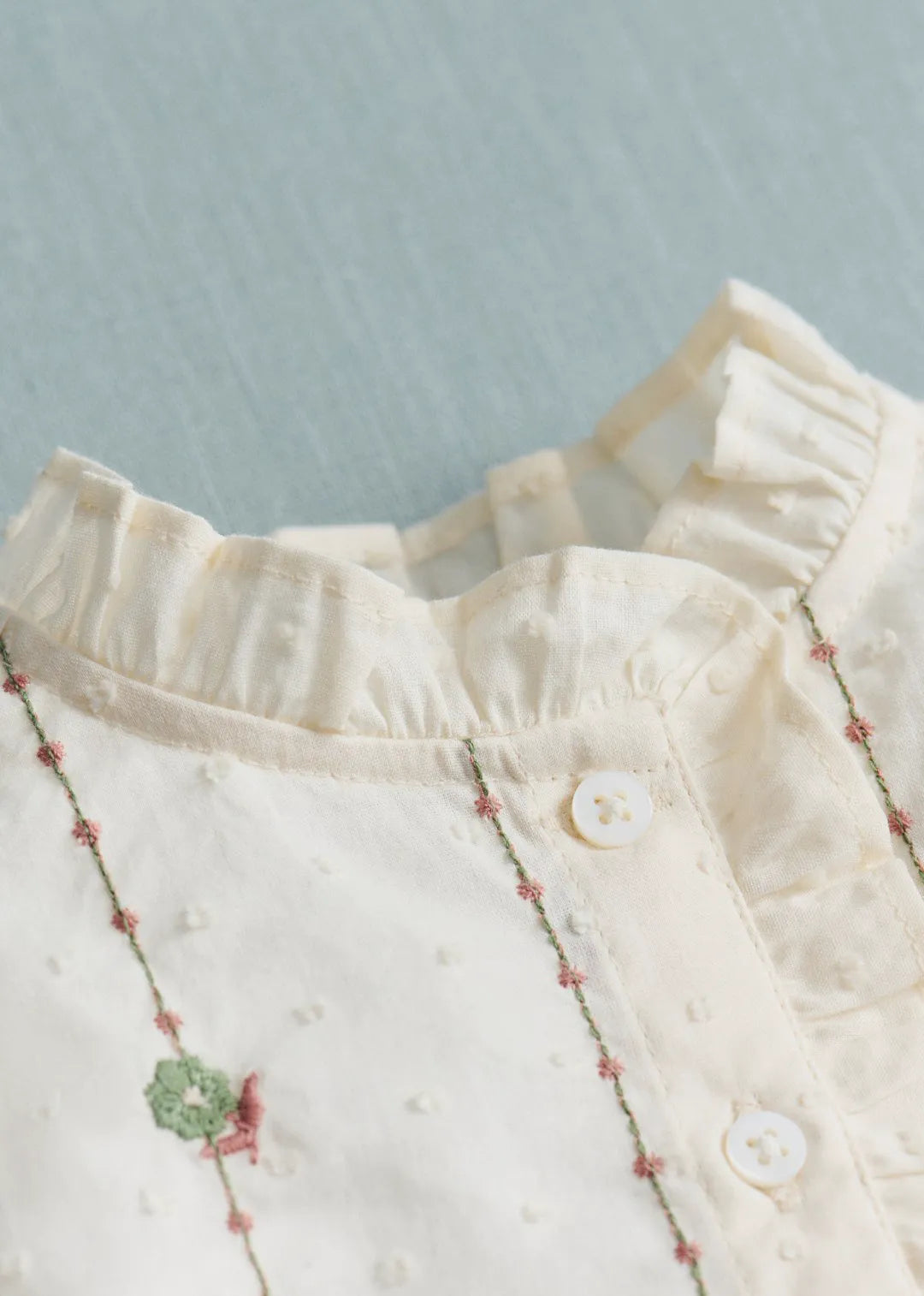 Sage/ Camel Embroidery on Ecru