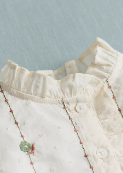 Sage/ Camel Embroidery on Ecru