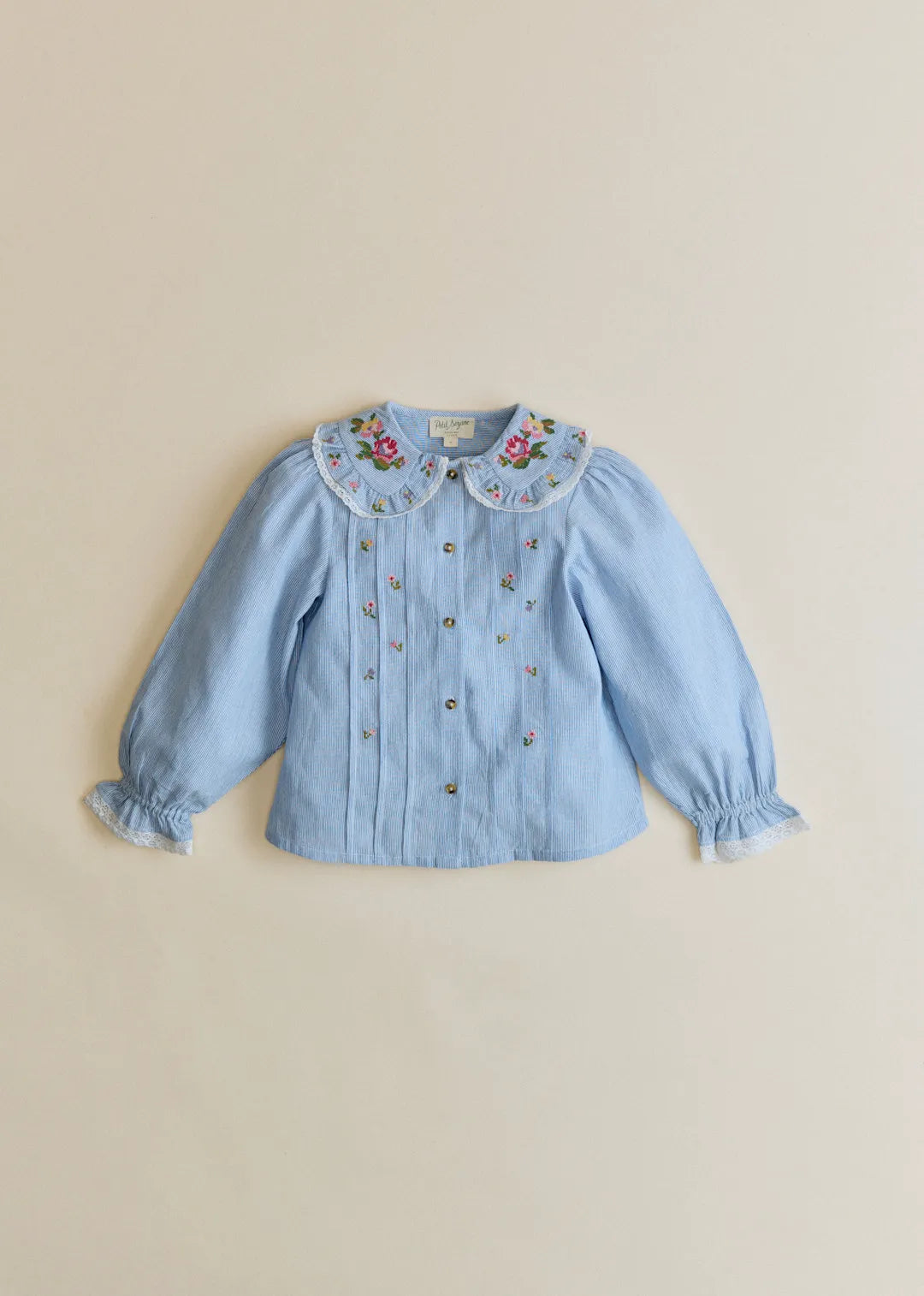 Blue Stripe Voile & Meadow Embroidery