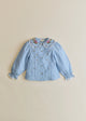 Blue Stripe Voile & Meadow Embroidery