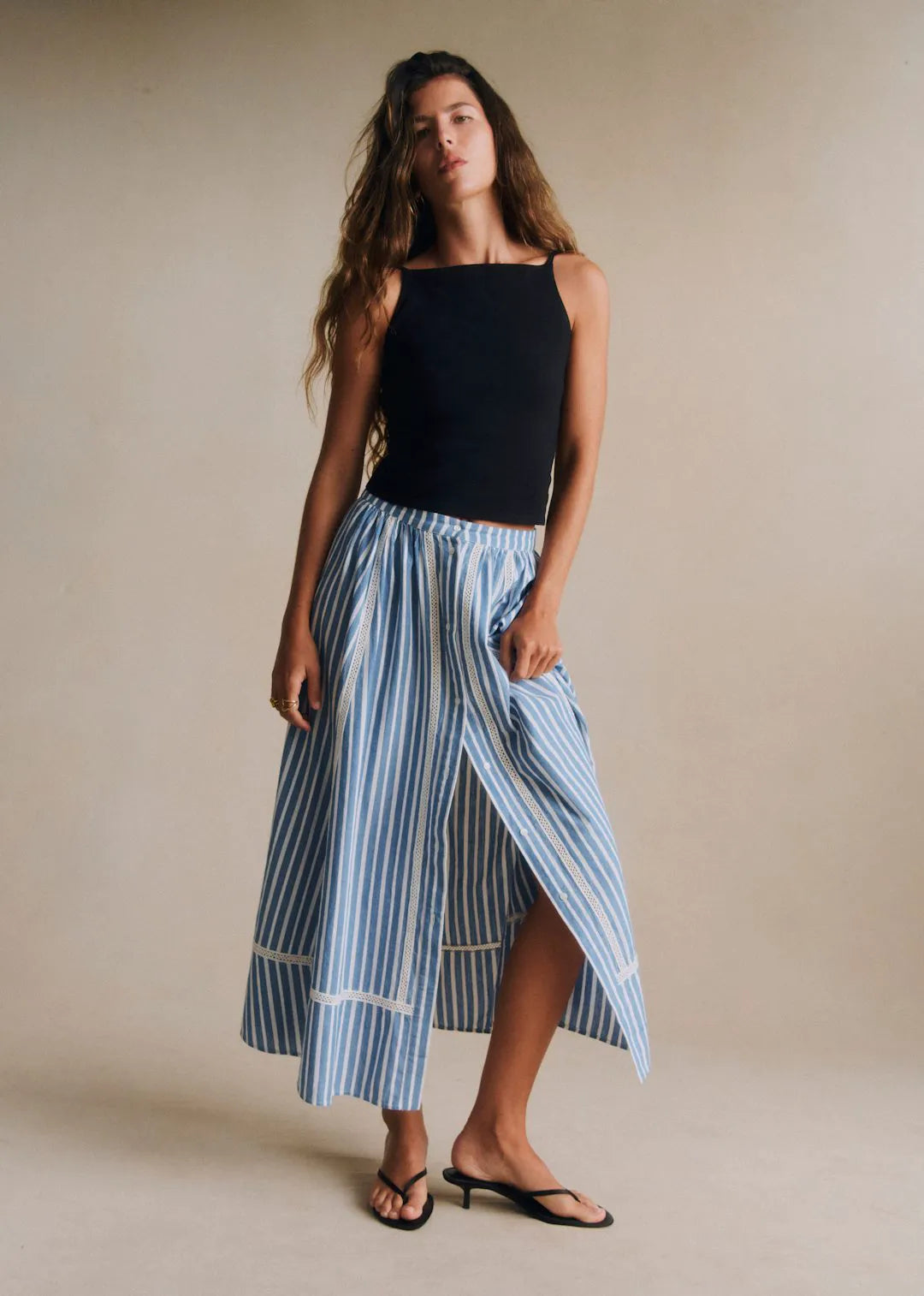 Blue and White Stripes with Embroidery
