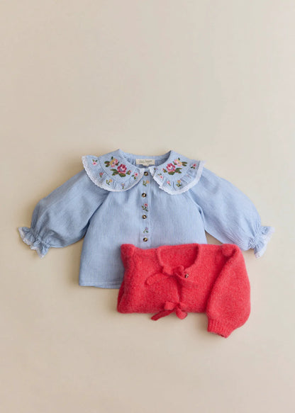 Blue Stripe Voile & Meadow Embroidery