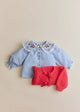 Blue Stripe Voile & Meadow Embroidery