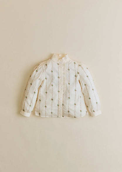 Sage/ Camel Embroidery on Ecru